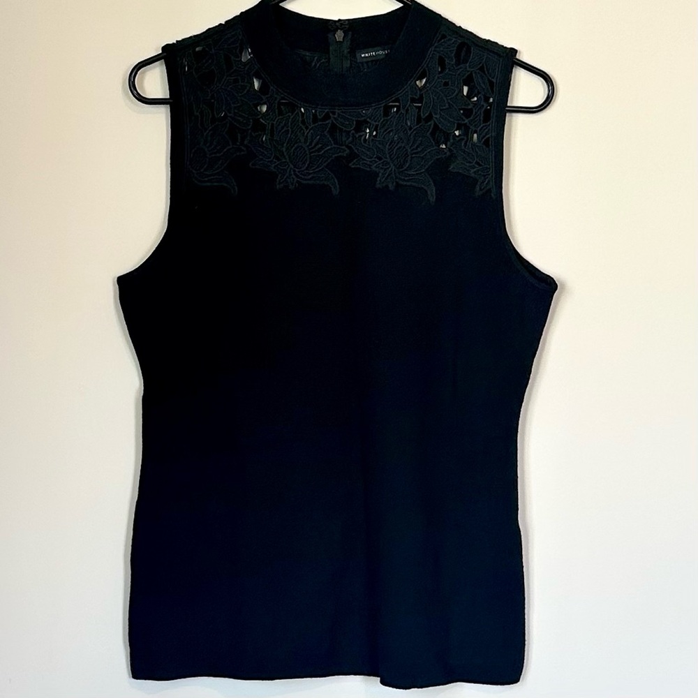White House Black Market Black Lace Detail Blouse - Size: Medium - Picture 1 of 7